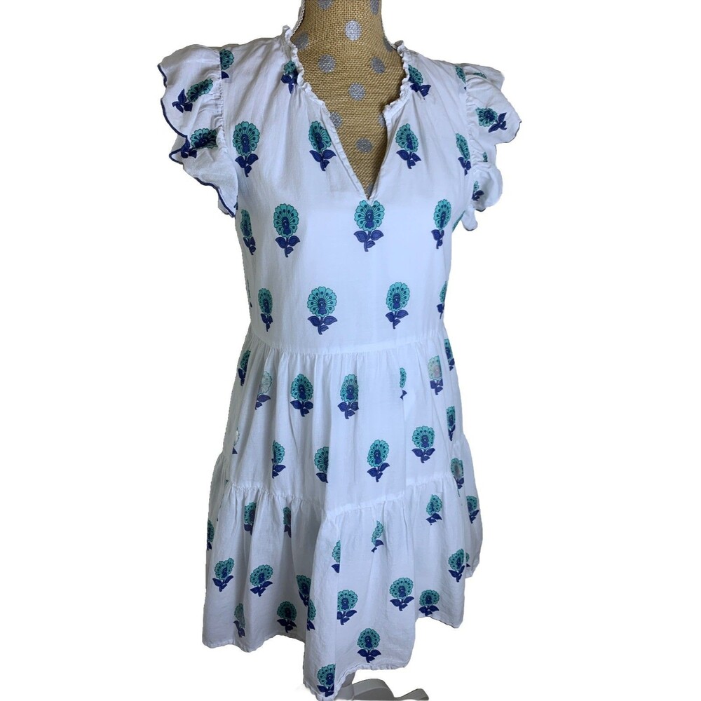 Sweet Magnolia Floral Dress White Tiered 100% Cotton Ruffle Summer Garden Boho L